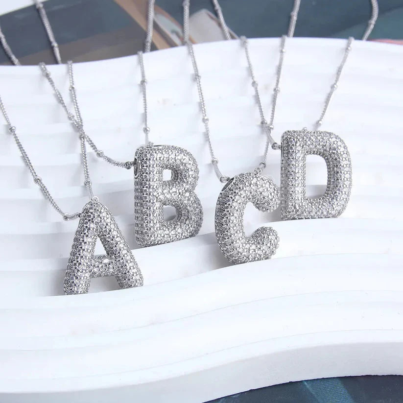 Bubble letter initial necklace set