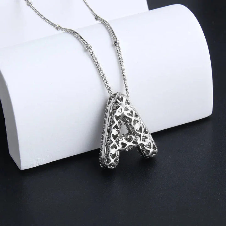 Bubble letter initial necklace set