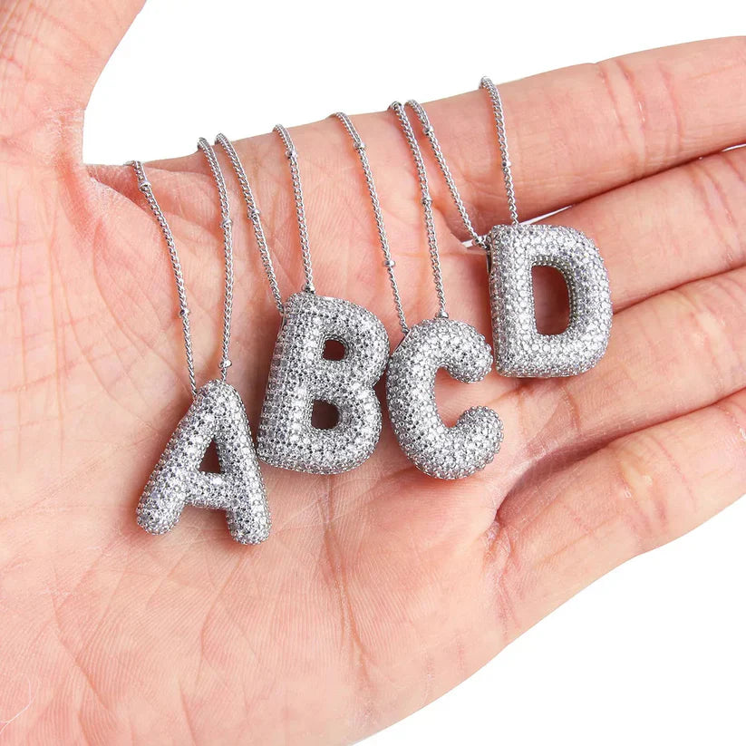 Bubble letter initial necklace set