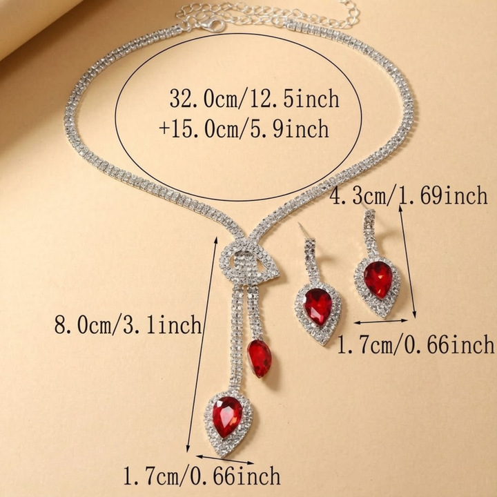 Red Rhinestone Necklace & Earring Set