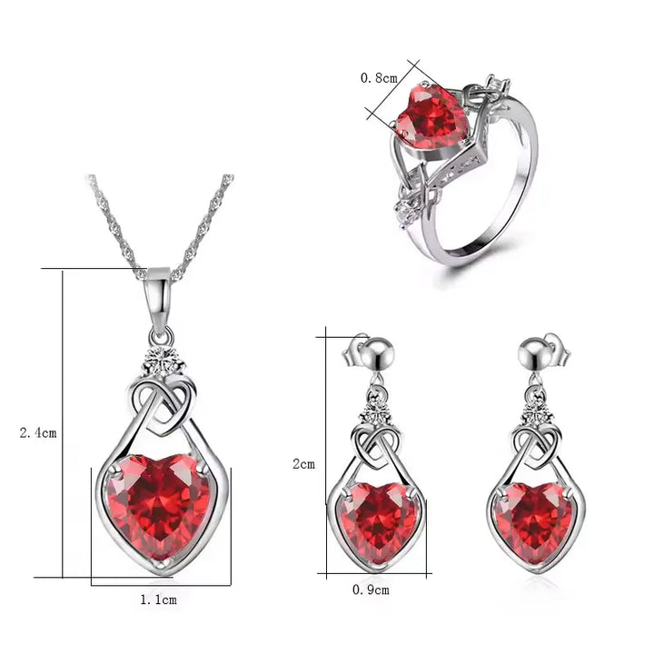 Red Zircon Heart Jewelry Set