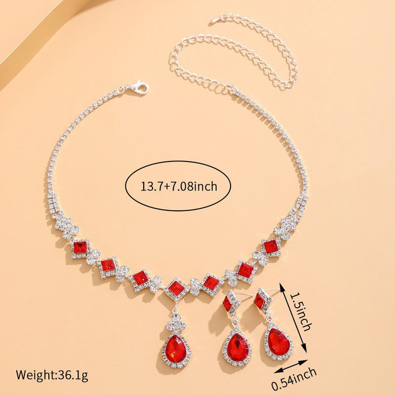 Red Water Drop Choker & Dangle Earrings Set